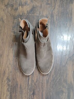 Fergalicious Taupe Suede Ankle Booties with Side Buckle